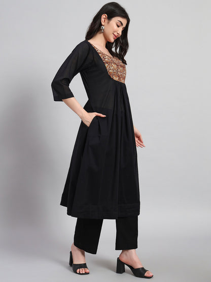 A-Line Gethered Cotton Kurta Set