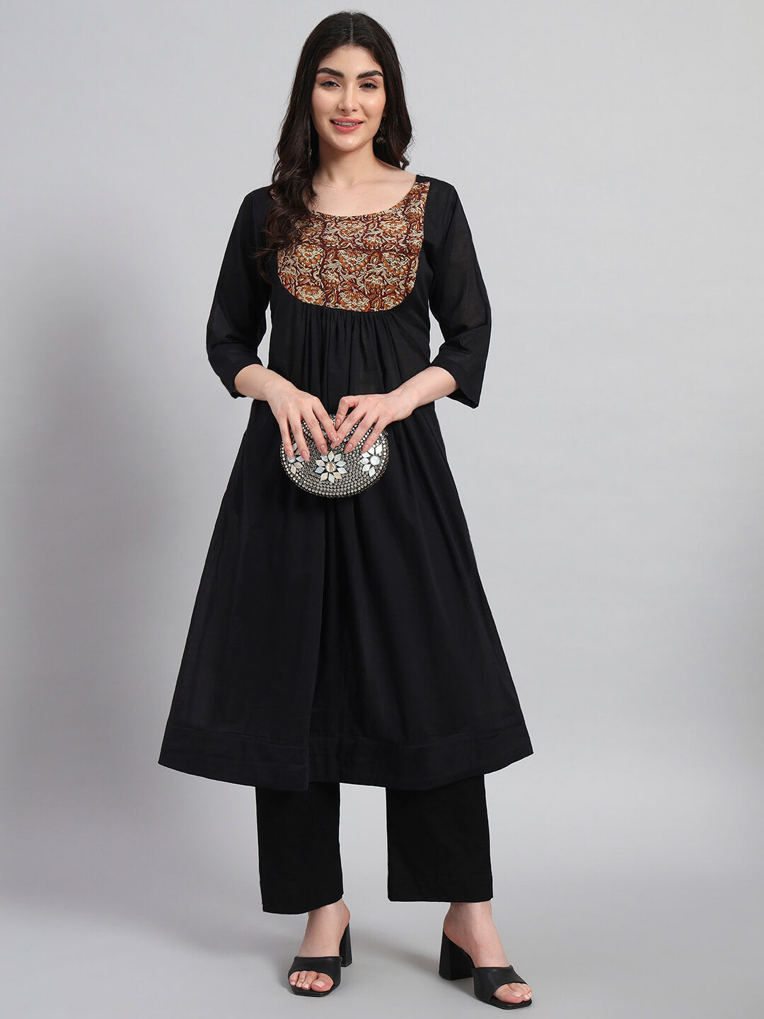 A-Line Gethered Cotton Kurta Set