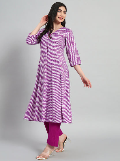 Hand Block Leheria Cotton Kurta Set