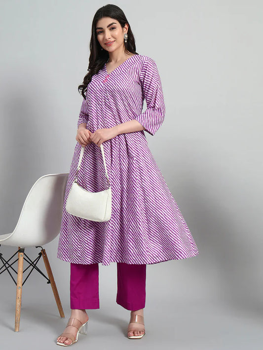 Hand Block Leheria Cotton Kurta Set