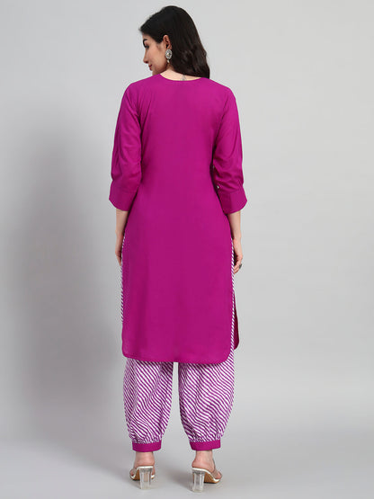 Plain Kurta With Leheria Afghani Salwar