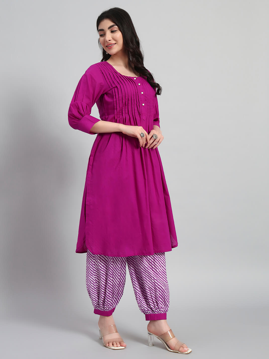 Plain Kurta With Leheria Afghani Salwar