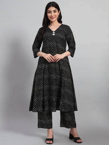 Hand Block Leheria Cotton Kurta Set