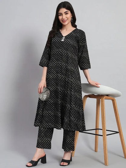 Hand Block Leheria Cotton Kurta Set