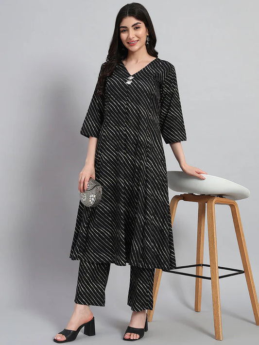 Hand Block Leheria Cotton Kurta Set