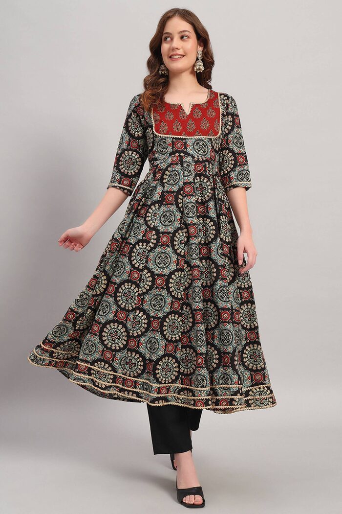 Cotton Hand Block Print Anarkali Kurta Set