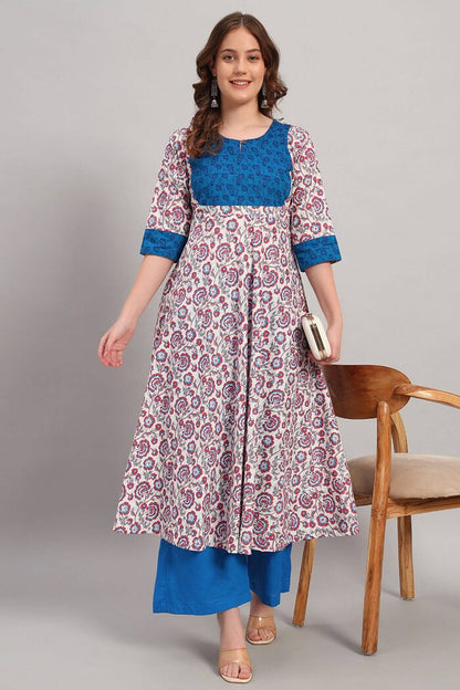 Hand Block Print Cotton Anarkali Kurta Set