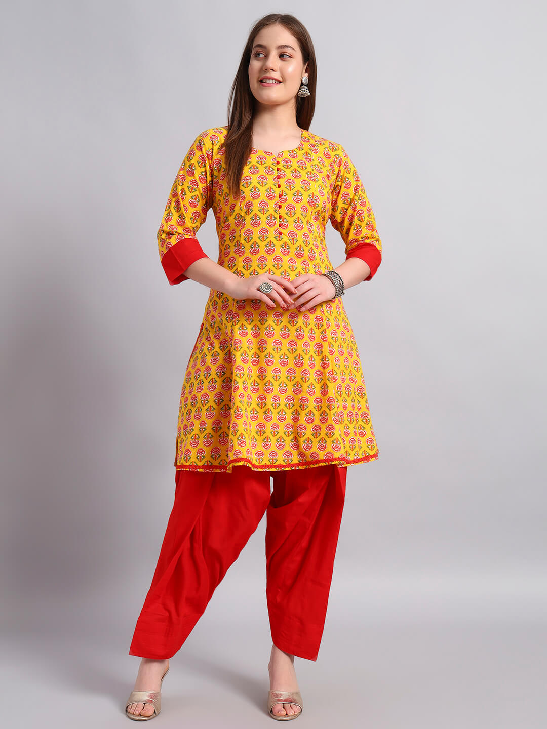 Hand Block Cotton Kurta with Salwar