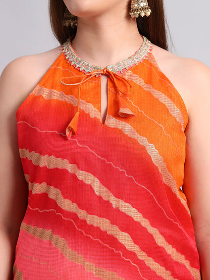 Kotadoria Leheria Kurta Set with Organza Dupatta