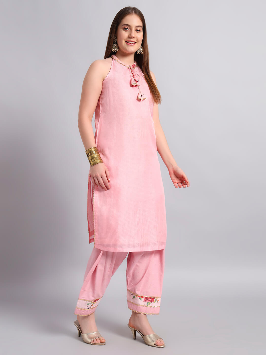 Kotadoria Kurta Set with Organza Floral Dupatta