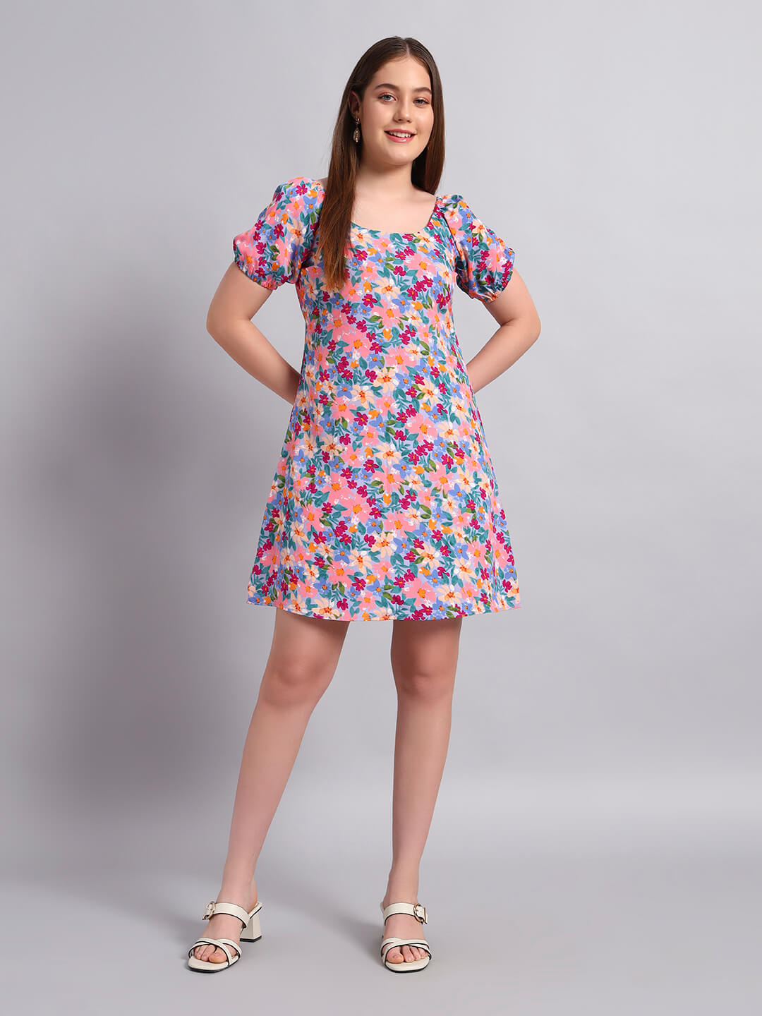 Crepe Floral Print Short Dress