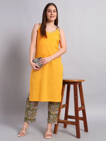 Cambric Cotton Kurta with Hand Block Cotton Pant