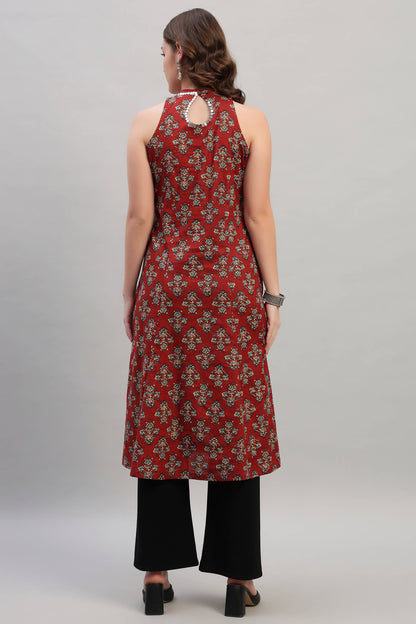 Hand Block Cotton Holter Neck Kurta Set
