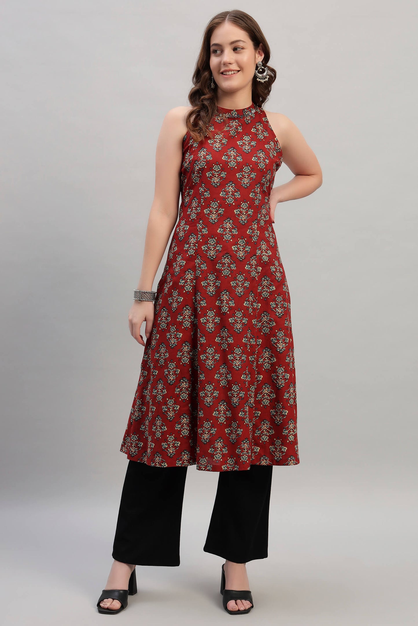 Hand Block Cotton Holter Neck Kurta Set