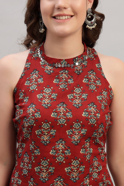 Hand Block Cotton Holter Neck Kurta Set