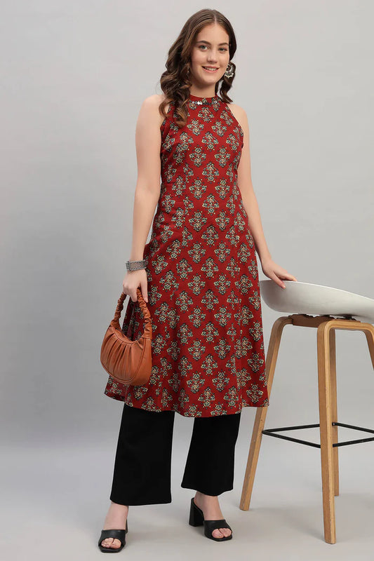 Hand Block Cotton Holter Neck Kurta Set