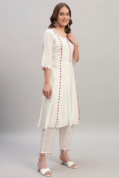 Dola Silk A-Line Kurta Set with Kotadoria Dupatta