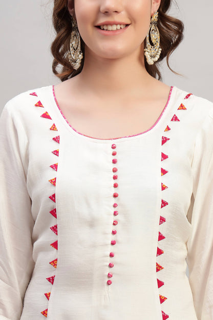 Dola Silk A-Line Kurta Set with Kotadoria Dupatta