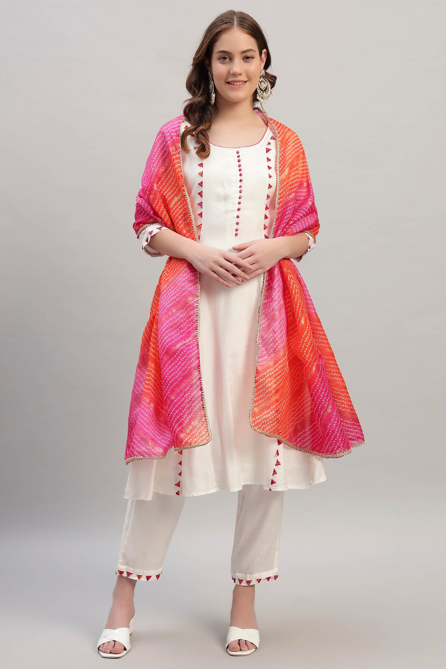 Dola Silk A-Line Kurta Set with Kotadoria Dupatta