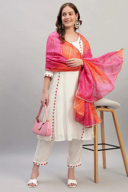 Dola Silk A-Line Kurta Set with Kotadoria Dupatta