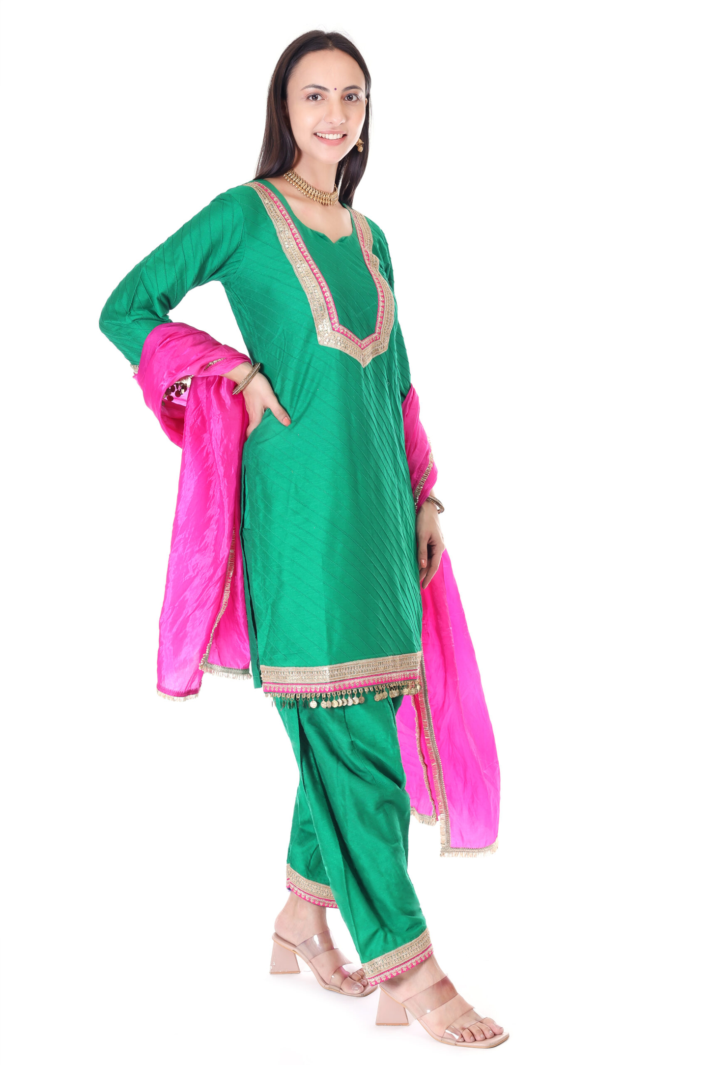 Silk pintuck kurta with salwar and dupatta