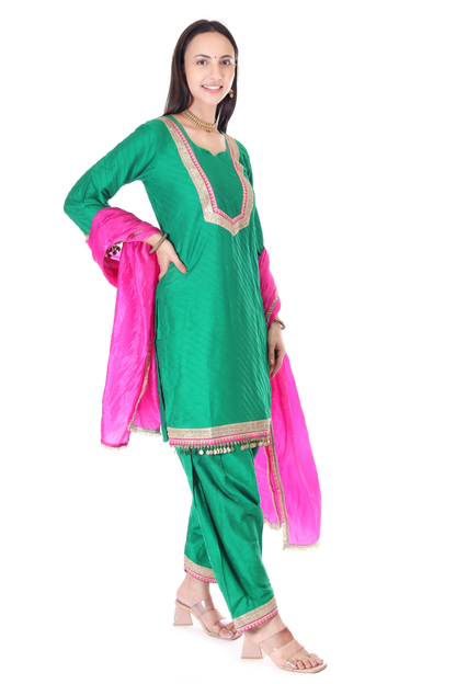 Silk pintuck kurta with salwar and dupatta