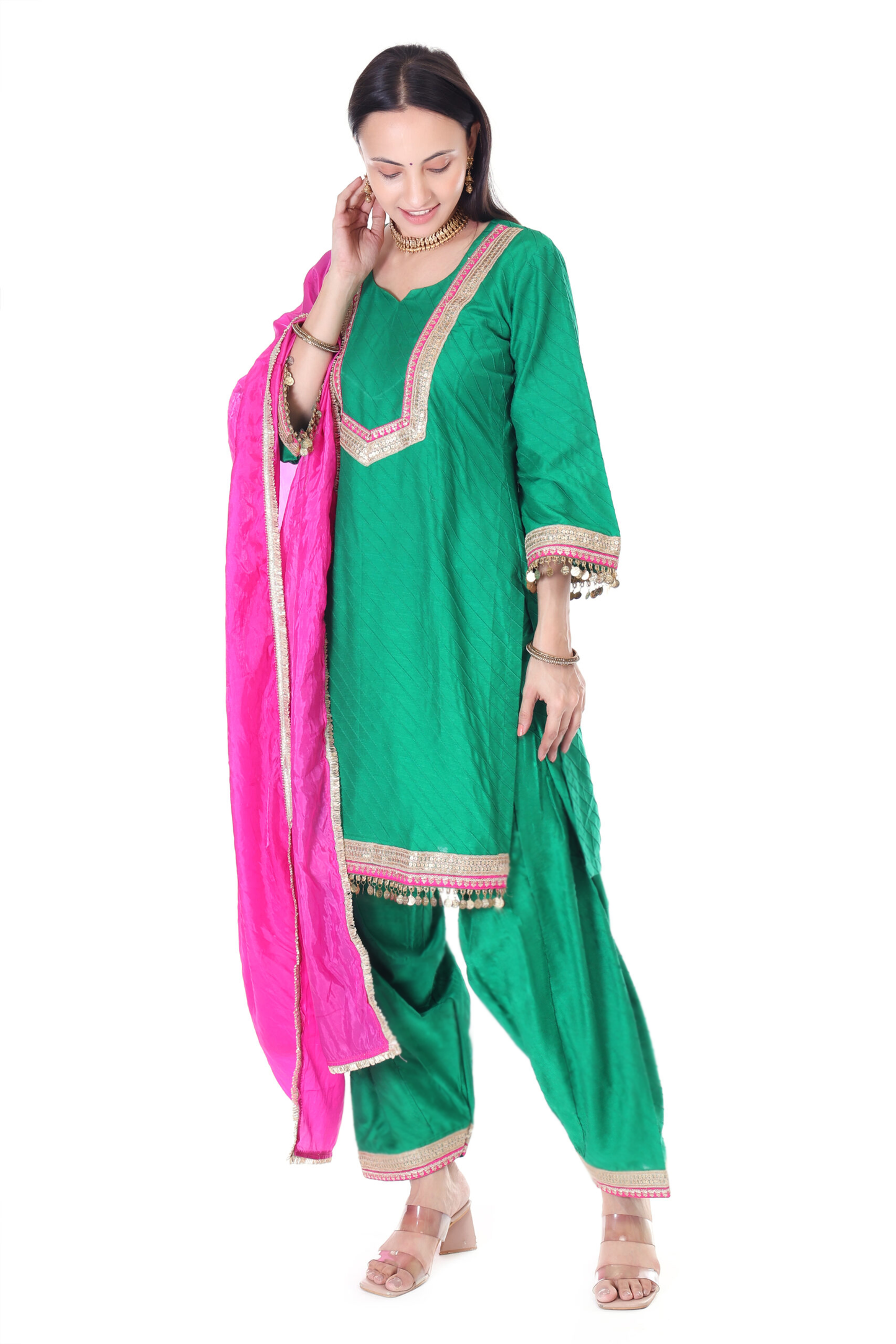 Silk pintuck kurta with salwar and dupatta
