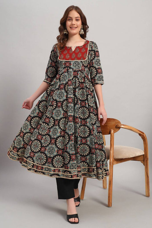Cotton Hand Block Print Anarkali Kurta Set