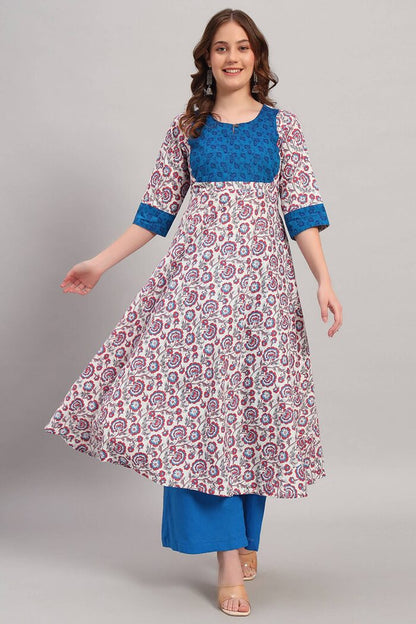 Hand Block Print Cotton Anarkali Kurta Set
