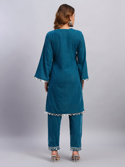 Sky Blue Velvet Coord Set