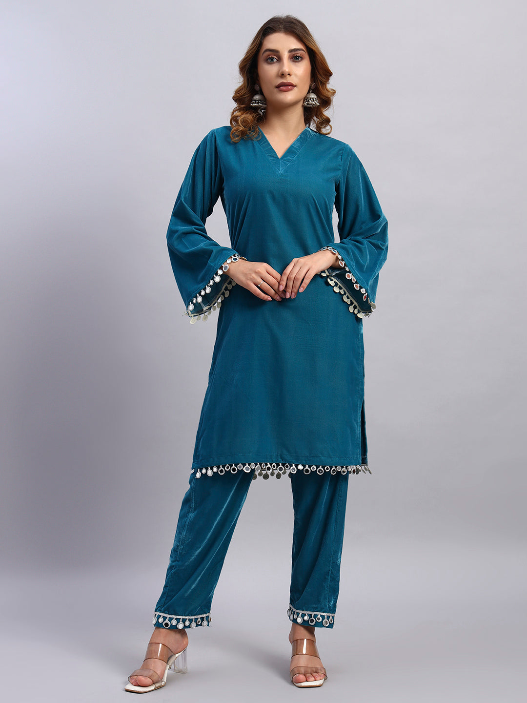 Sky Blue Velvet Coord Set