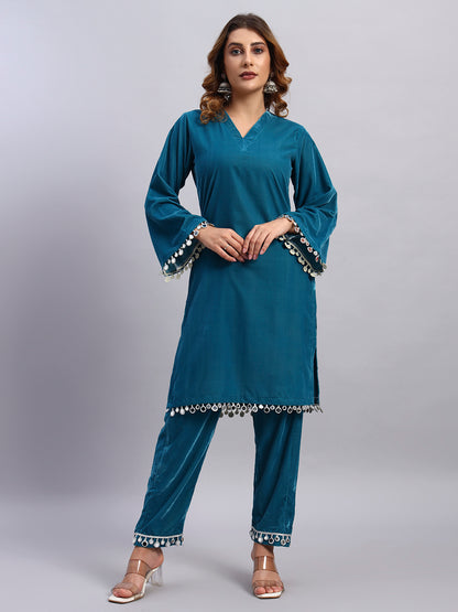 Sky Blue Velvet Coord Set