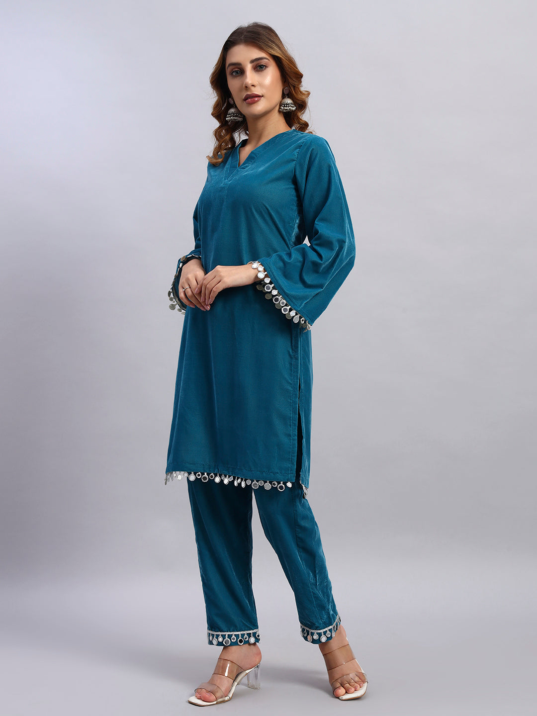 Sky Blue Velvet Coord Set