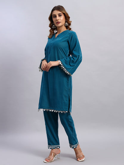 Sky Blue Velvet Coord Set