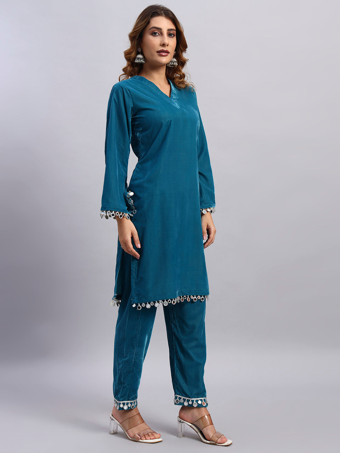 Sky Blue Velvet Coord Set