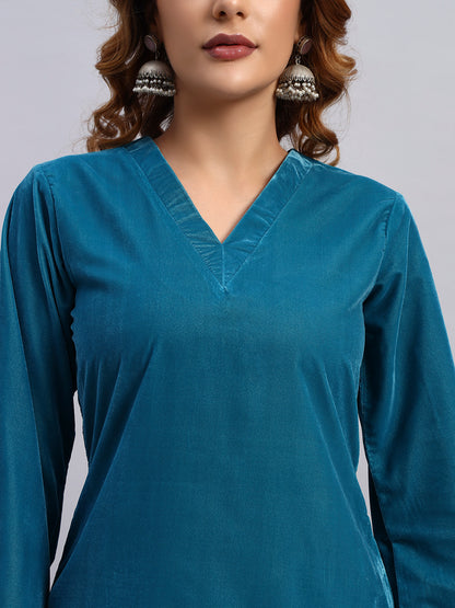 Sky Blue Velvet Coord Set