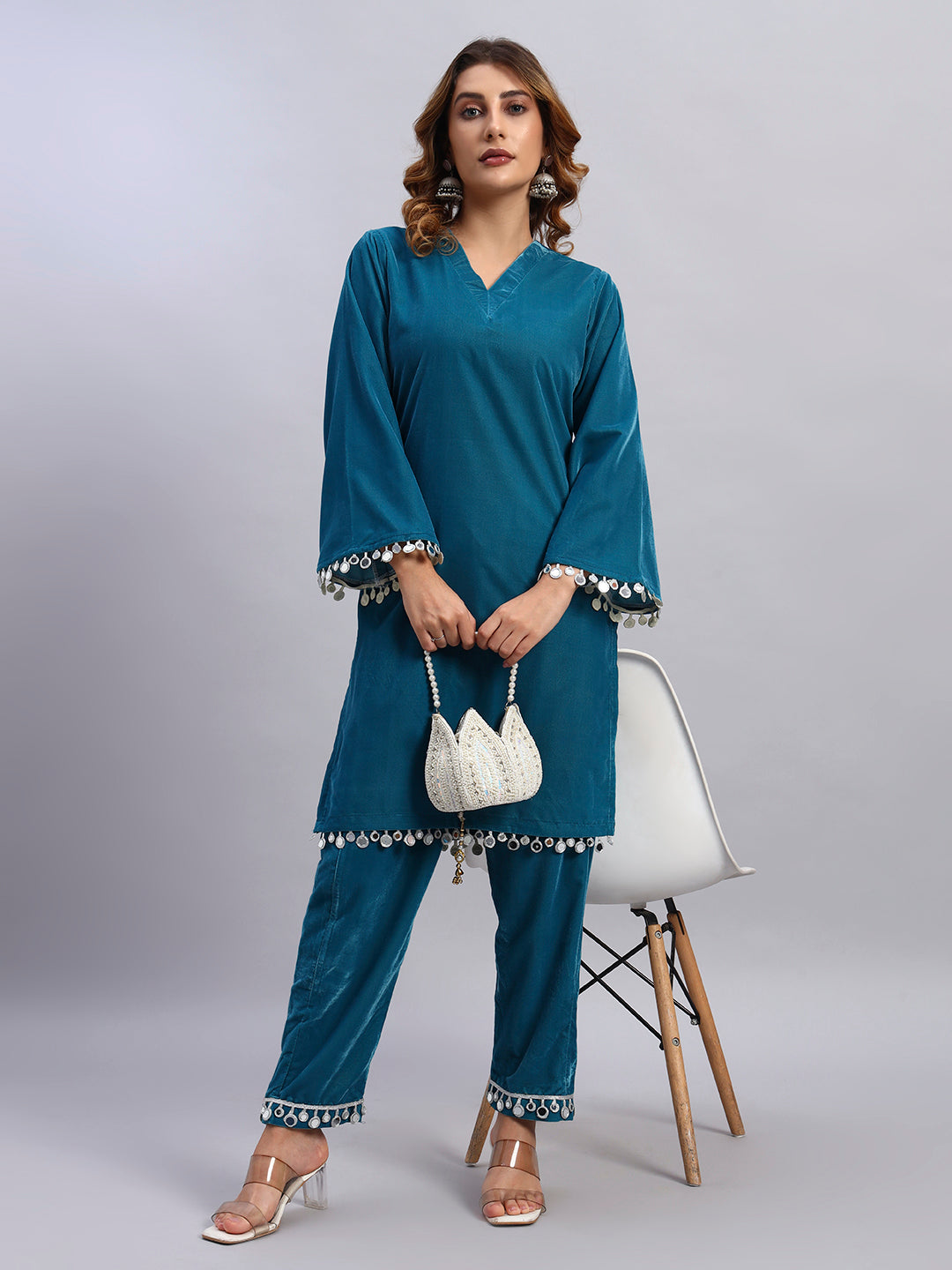 Sky Blue Velvet Coord Set