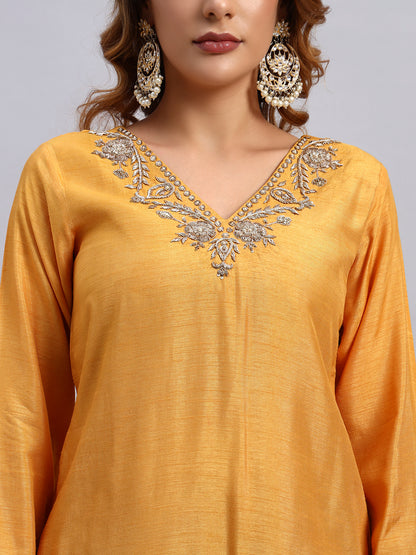 Hand Embroided Kurta and Banarasi Pant with Tissue Silk Dupatta