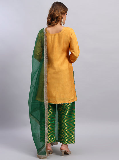Hand Embroided Kurta and Banarasi Pant with Tissue Silk Dupatta
