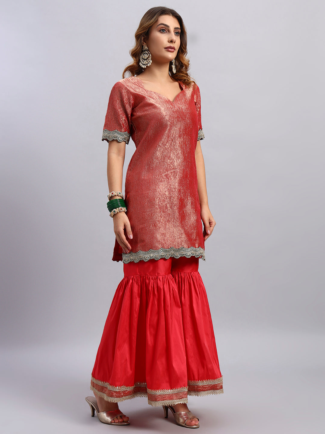 Crush Tissue Silk Sharara Set with Dupatta