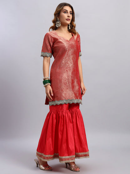 Crush Tissue Silk Sharara Set with Dupatta