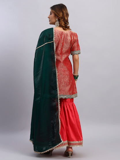 Crush Tissue Silk Sharara Set with Dupatta