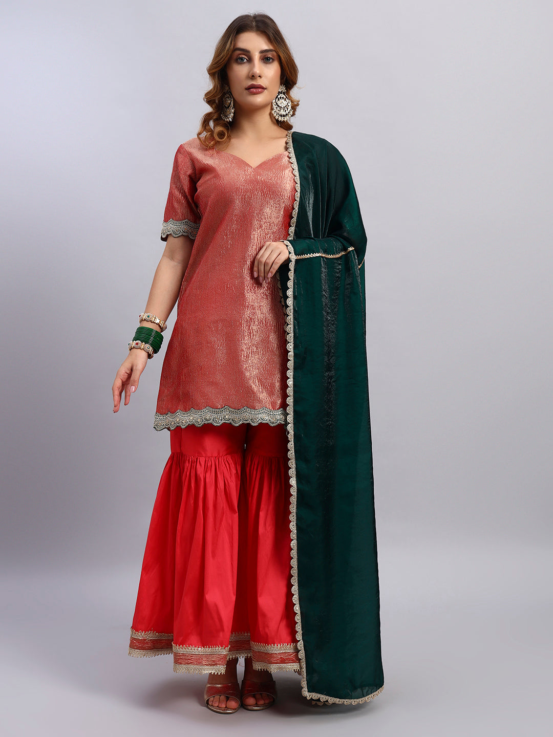 Crush Tissue Silk Sharara Set with Dupatta