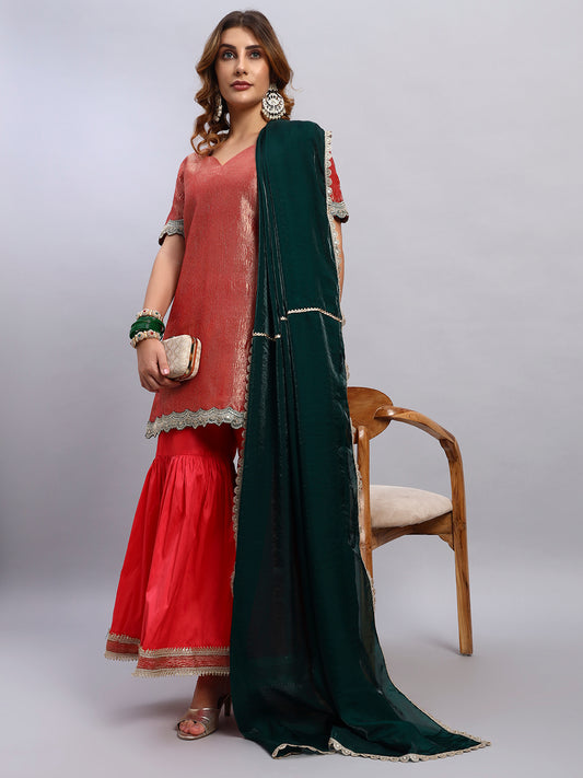 Crush Tissue Silk Sharara Set with Dupatta