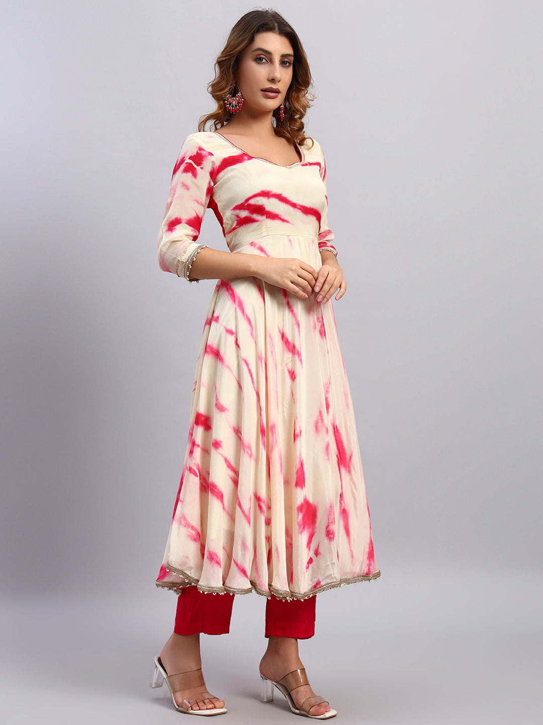 Chinnon Shibori Anarkali Kurta Set with Organza Dupatta
