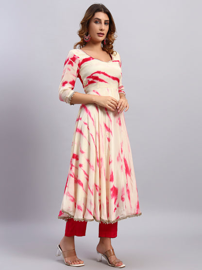 Chinnon Shibori Anarkali Kurta Set with Organza Dupatta