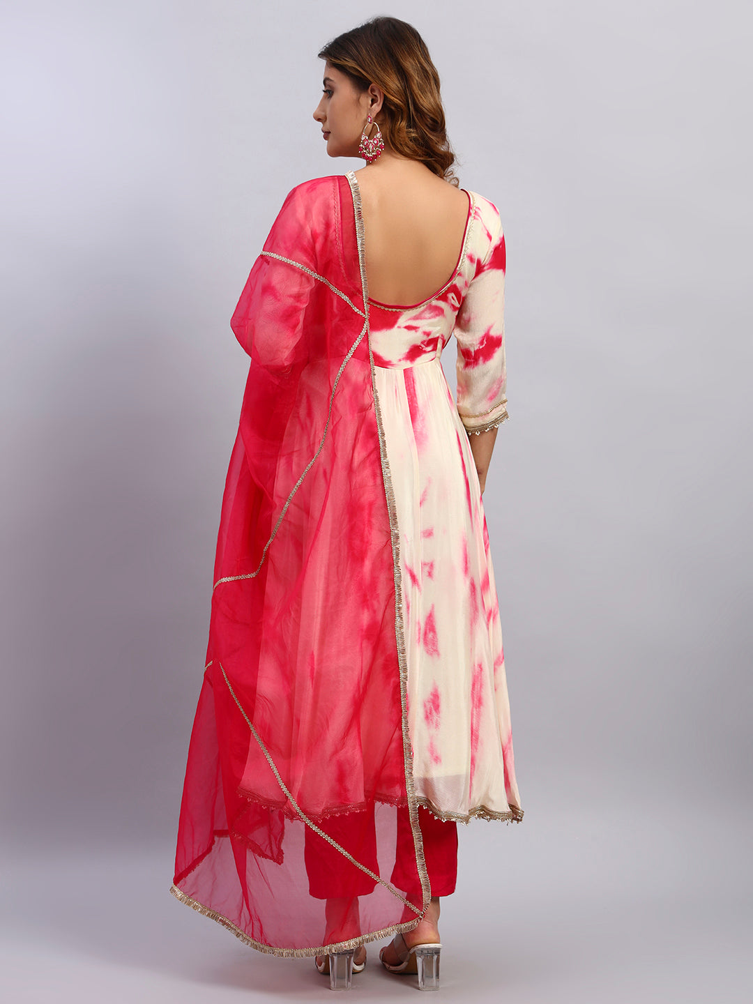 Chinnon Shibori Anarkali Kurta Set with Organza Dupatta