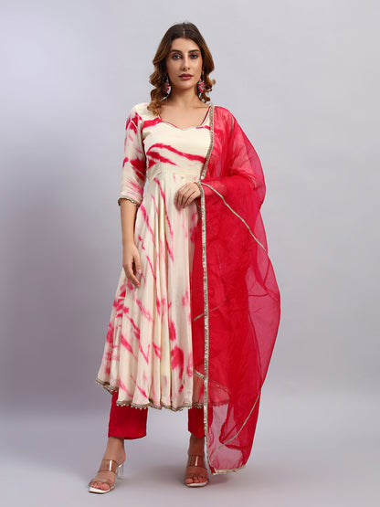 Chinnon Shibori Anarkali Kurta Set with Organza Dupatta