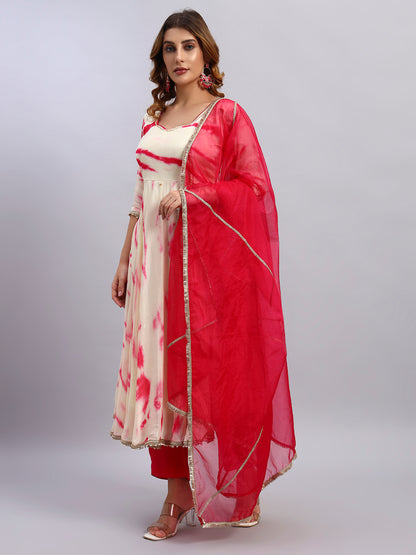 Chinnon Shibori Anarkali Kurta Set with Organza Dupatta