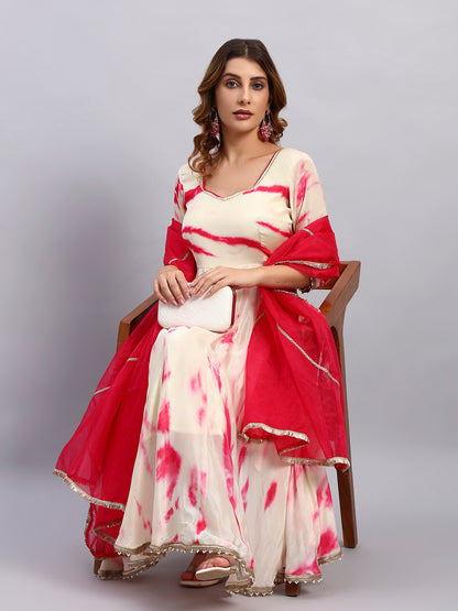 Chinnon Shibori Anarkali Kurta Set with Organza Dupatta